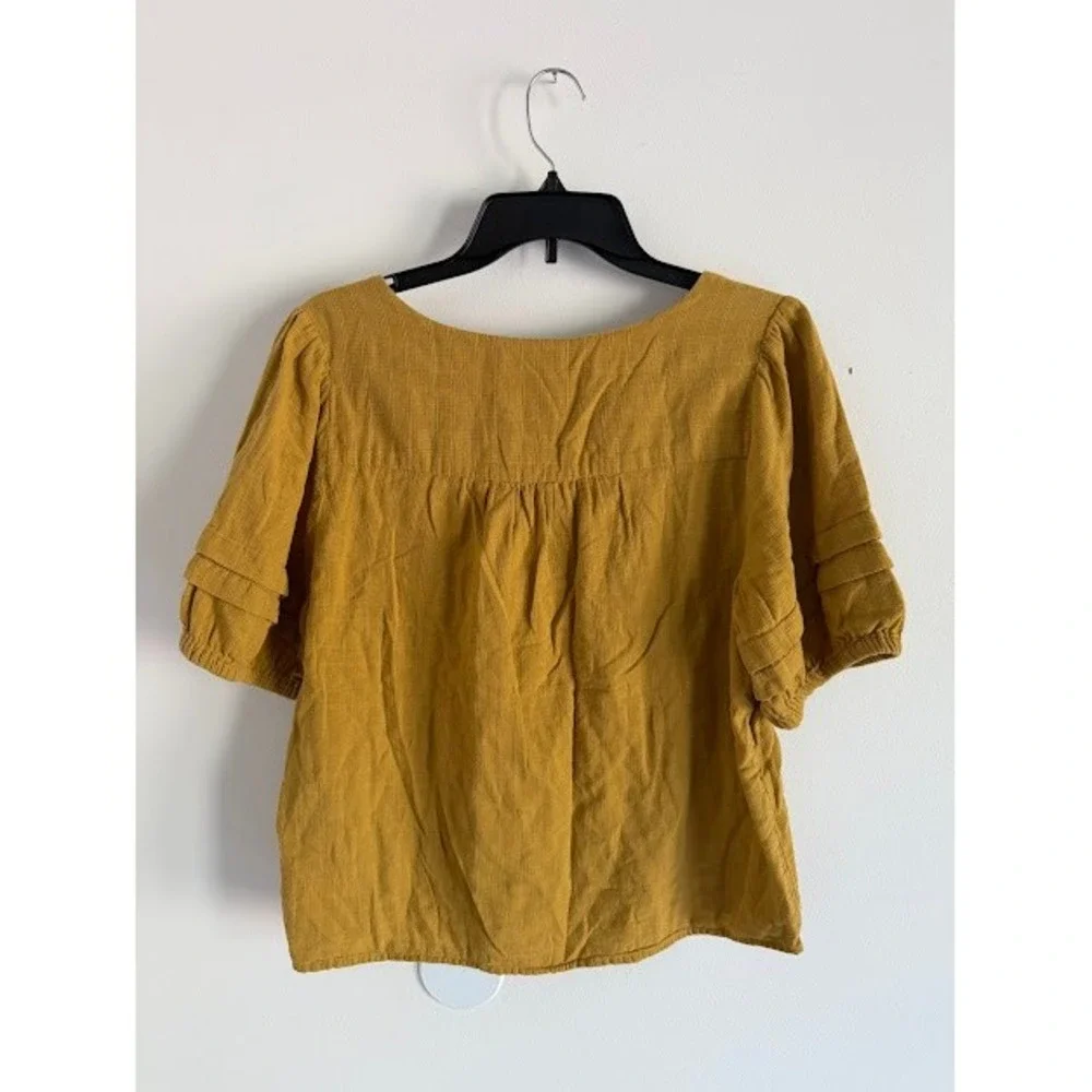 Boho Madewell Ruffle Sleeve Button Front Top Women Large Mustard Yellow